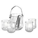 Kit Balde de Gelo Vidro Bico de Jaca com 4 Copos e Pegador Inox