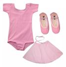 Kit Ballet 3 Peças Collant Meia Manga Saia Sapatilha Jazz