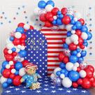 Kit Balloon Arch, 106 unidades, vermelho, branco, azul, tema patriótico
