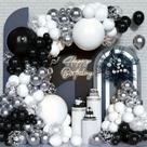 Kit Balloon Arch, 110 unidades, preto, branco, prata, látex metálico