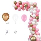 Kit Balloon Arch, 117 unidades metálicas, branco, rosa, ouro com acessórios