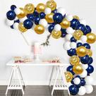 Kit Balloon Arch, 120 unidades: azul escuro, ouro, branco, látex e papel alumínio