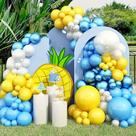 Kit Balloon Arch 86 unidades azul amarelo branco tropical de verão
