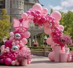 Kit Balloon Arch Captank Pink Double Stuffed com balões prateados