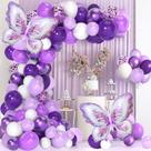 Kit Balloon Arch Purple Butterfly 107 unidades látex e papel alumínio