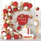 Kit Balloon Garland Arch, 100 unidades vermelhas, brancas e douradas