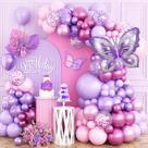 Kit Balloon Garland Arch, 111 unidades com tema de borboleta roxa