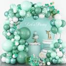 Kit Balloon Garland Arch, verde, menta, branco, látex, 101 unidades
