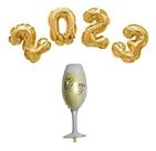 Kit Balões 2023 Dourado + Garrafa Champagne 32'' Ano Novo