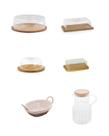 Kit Bambu 6 Itens - Jarra + Cesta Pães + Porta Frios + Boleira + Queijeira + Manteigueira