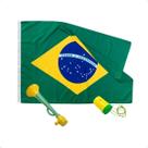 KIt Bandeira do Brasil Grande Com Corneta Vuvuzela de Plástico 30cm + Mini Corneta Copa do Mundo