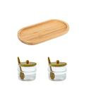 Kit Bandeja + 2 Potes com Colher em Bambu