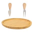 Kit bandeja bambu 25 cm, cortador e garfo para queijos Kit bandeja bambu 25 cm, cortador e garfo para queijos