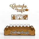 Kit Bandeja Cantinho do Café Com Apliques em MDF Na Cor Marrom