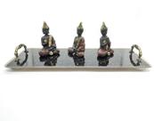 Kit Bandeja com Trio Buda Tailandês Bandeja Vidro 25x10cm
