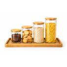 Kit Bandeja MDF + 4 Potes Herméticos Vidro Borossilicato