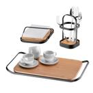 Kit Bandeja Porta Guardanapo e Porta Talheres de Madeira com Metal Preto Fosco Future