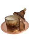 Kit Bandeja Redonda Gold 12,5cm com Vela 50g em Potiche Vidro âmbar 8x5cm com tampa
