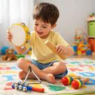 Kit Bandinha Mem 5 Instrumentos Percussão Infantil Mochila Amarelo