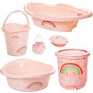 Kit banheira de bebê decorada ludica plasutil 6 peças + bacia + lixeira + balde menino e menina