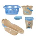 Kit banheira infantil usual saboneteira cesto multiuso balde lixeira baby bear