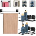 Kit Banheiro 2 Peças Suporte Porta Shampoo Porta Toalha Duplo Fixação Ventosa Preto Fosco Arthi