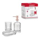Kit Banheiro 3 Pçs Porta Sabonete, Saboneteira E Copo Vidro - Haüskraft