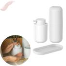 Kit Banheiro 3 Peças Bold com Porta Sabonete Líquido Porta Escovas e Bandeja Multiuso para Organização Kit Banheiro 3 Peças Bold com Porta Sabonete Líquido Porta Escovas e Bandeja Multiuso para Organização