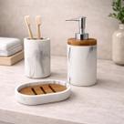 Kit Banheiro 3 Peças Cerâmica Marmorizada Bambu Clean Lavabo