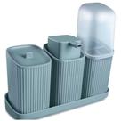 Kit Banheiro 3 Pecas Com Bandeja Dispenser Porta Algodão Porta Escovas E Porta Sabonete Liquido De 400 Ml Decoração Co