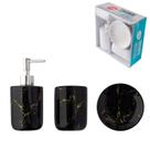 Kit Banheiro 3 Peças Conjunto De Cerâmica Marmorizado Preto