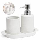 Kit Banheiro 3 Peças em Porcelana Luxo com Bandeja, Porta Escova e Dispenser 270ml Conjunto Elegante para Lavabo