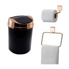 Kit Banheiro 3 Peças Lixeira Suporte Papel Higiênico Toalheiro Argola Cobre Rose Gold - Future