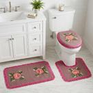 Kit Banheiro 3 Peças Luxo Estampado Floral Franjado Sofisticado Ótimo Custo Benefício