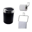 Kit Banheiro 3 Peças Porta Papel Higiênico Lixeira Toalheiro Argola Cromado - Future