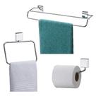 Kit Banheiro 3 Peças Porta Toalha Argola Toalheiro 45cm Papeleira Inox Cromado - Future