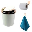 Kit Banheiro 3 Peças Suporte Papel Higiênico Lixeira Gancho Toalha Cobre Rose Gold - Future