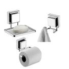 Kit Banheiro 3 Peças Suporte Porta Papel Higiênico Gancho Duplo Saboneteira Com Ventosa Cromado - Future Kit Banheiro 3 Peças Suporte Porta Papel Higiênico Gancho Duplo Saboneteira Com Ventosa Cromado - Future