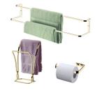Kit Banheiro 3 Peças Toalheiro Porta Tolha Duplo Suporte Papel Higiênico Dourado - Future