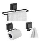 Kit Banheiro 3 Peças Toalheiro Suporte Porta Papel Higiênico Gancho Duplo Preto Fosco - Future