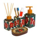 Kit Banheiro 4 Pçs Pedra Sabão Saboneteira Dispenser Artesanal