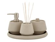 Kit Banheiro 4 Peças Para Lavabo Cimento Super Luxo Cinza Dispenser Sabonete Difusor Pote Bandeja