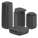 Kit Banheiro 4pç Saboneteira + Porta Escova + Dispenser + Suporte Cotonete Algodão Preto - Aura Ou