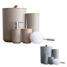 Kit Banheiro 6/4 PeçasBege/Cinza/Branco Lixeira Tampa, Escova Sanitária, Dispenser e Porta Escova COR:4 PEÇAS BEGE