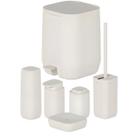 Kit Banheiro 6pç Lixeira 6L + Porta Sabonete Escova Cotonete Dispenser Bege - Aura Ou