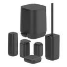 Kit Banheiro 6pç Lixeira 6L + Porta Sabonete Escova Cotonete Dispenser Preto - Aura Ou