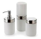 Kit Banheiro Acessórios Lavabo Branco 3 Peças Dispenser Sabonete Liquido Porta Escova Algodão Hastes