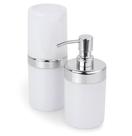 Kit Banheiro Acessórios Pia Lavabo Acquaset Branco 2 Peças Dispenser Sabonete Líquido Porta Escova Dental