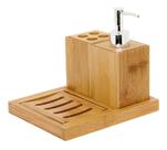 Kit Banheiro Bambu 4pc Mimo Sab Liq Porta Escova Saboneteira