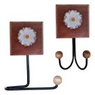 Kit Banheiro Cabideiro 2 Ganchos + Porta Papel Flores 3D
